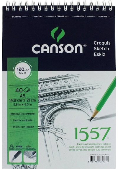 Telli Eskiz Defteri Canson 1557 A5 Spiralli 40 Yaprak 1 Adet 120 Gr 148x210 Mm Üstten Açılmalı Karakalem Sketch Book