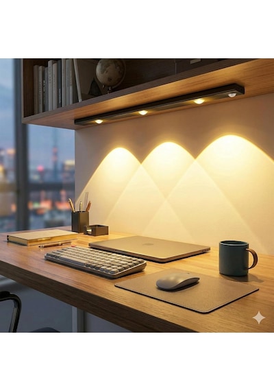 Akasya Sensörlü Şarjlı Kabin Altı Led Aydınlatma, Heroled 40cm Ultra Slim Siyah, 3 Farklı Işık