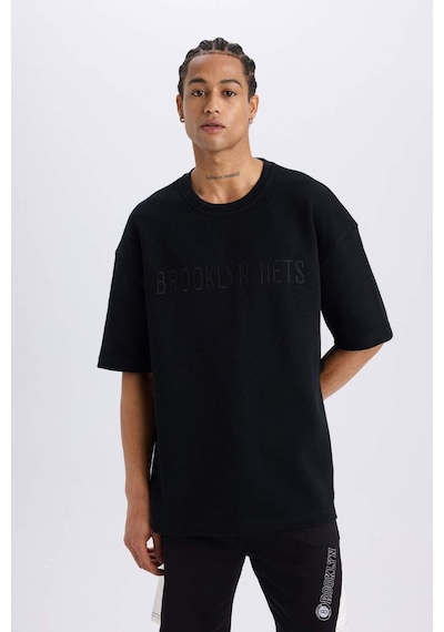 DeFactoFit NBA Brooklyn Nets Oversize Geniş Kalıp Bisiklet Yaka Kısa Kollu Waffle Tişört D8504AX25SPBK81
