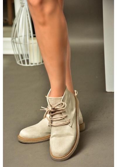 Fox Shoes R374923202 Bej Süet Alçak Taban Klasik Kadın Bot Bej