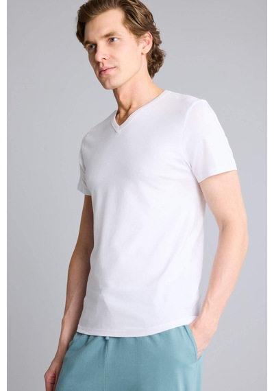DeFacto Slim Fit Dar Kesim V Yaka Basic Düz Beyaz Fanila Üst L4884AZ24WNWT34