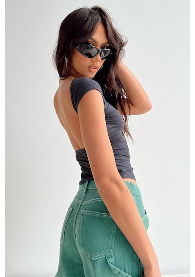 Madmext Füme Sırt Dekolteli Crop Kadın Bluz Mg1851-füme Füme