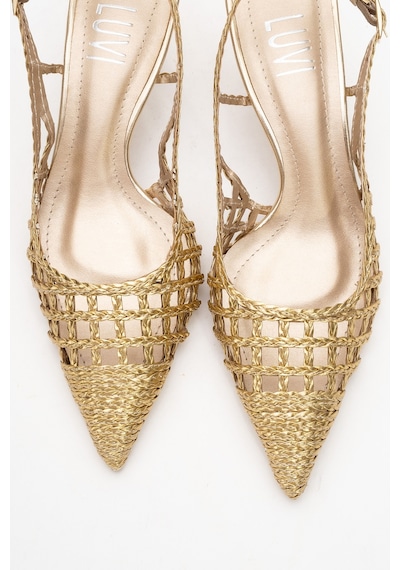 Luvishoes Luvi Shoes Heaven Altın Örme Arkası Açık Kadın Kısa Topuklu Ayakkabı Altın