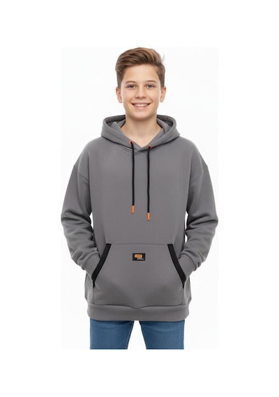Kapüşonlu Kanguru Cepli 2 İplik Mevsimlik Erkek Çocuk Sweatshirt-90940 Füme