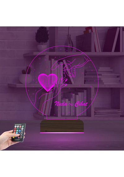 Luvivia Sevgiliye Hediye Kalp Elele Kişiye Özel 3d Lamba - Masa Gece Lambası