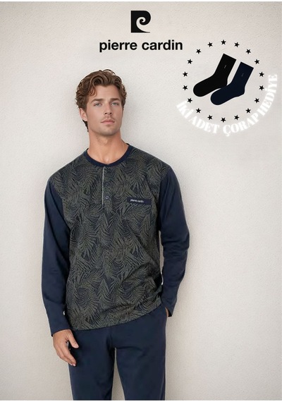 Pierre Cardin Erkek %100 Pamuk Jakarlı Uzun Kol Pijama Takımı Ol.pc.6111.001 Haki
