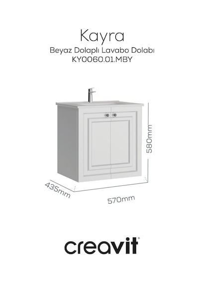 Creavit Kayra Lavabo Dolabı Kapaklı 60cm Mat Beyaz Creavit Kayra Lavabo Dolabı Kapaklı 60cm Mat Beyaz