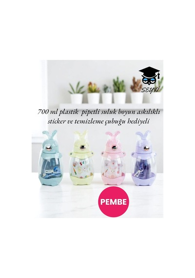 700 Ml Plastik Pipetli Suluk Boyun Askılıklı Sticker Ve Temizleme Çubuğu