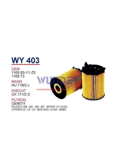 WUNDER WY403 YAĞ FİLTRESİ - VOLVO C30 - S40 -V50 1,6 D