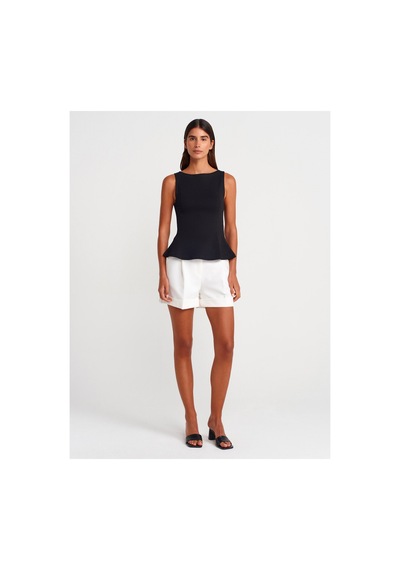 Dilvin 21001 Kayık Yaka Peplum Top Siyah