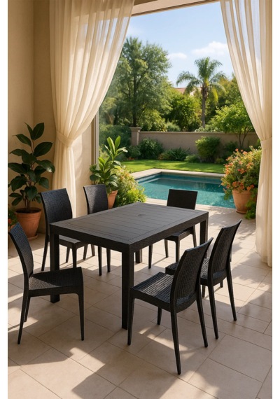 Rattan 90x150 Bahçe&balkon&teras Masa Seti - Antrasit