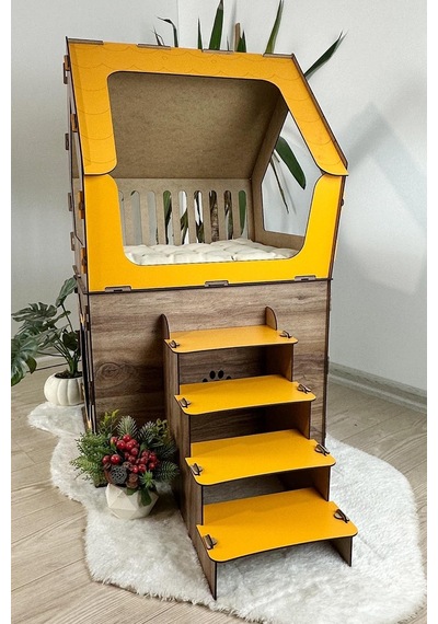 Mavitrend Ahşap Büyük Kedi Evi Xxl Açık Teraslı Model