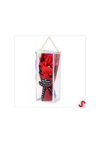 Pvc Kutulu,pelüş Ayıcıklı Yapay Güllü Mini Çiçek Buketi 26cmx8,5cm Renkli