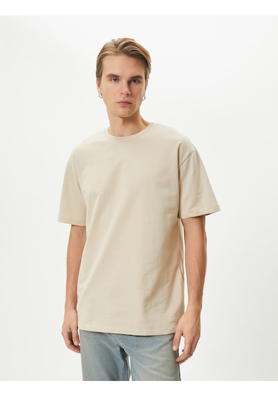 Koton Basic Oversize Tişört Bisiklet Yaka Düşük Omuzlu Kısa Kollu Pamuklu Bej 4sam10069hk Ekru