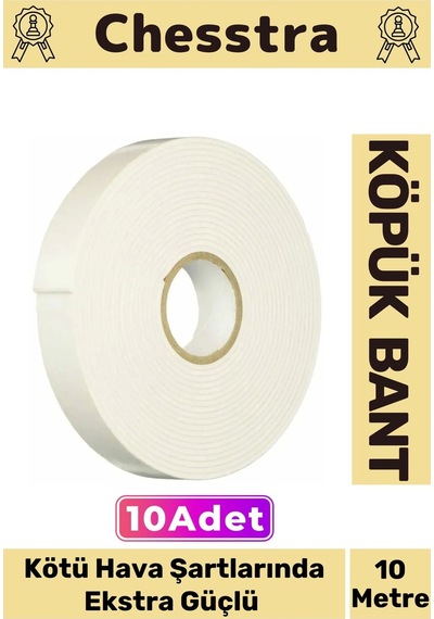 Uzun Ömürlü Süngerli Ultra Yapışkan İç Dış Mekan Çok Amaçlı Çift Taraflı 10 Metre Köpük Bant 10 Adet