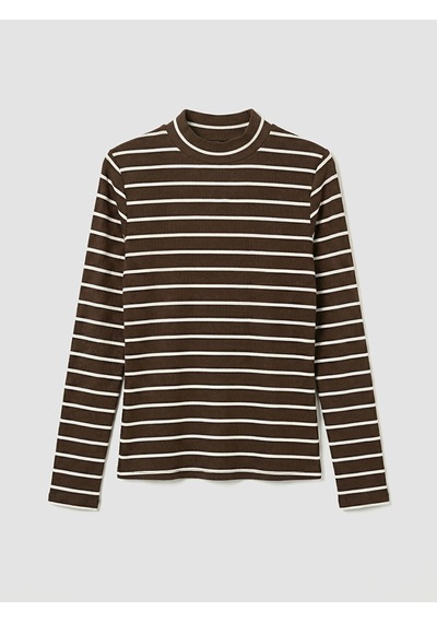 Lcw Modest Ekru Dik Yaka Çizgili Kadın Body