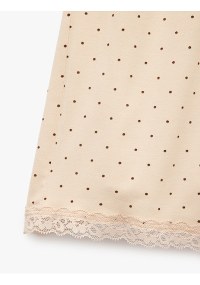 Koton Dantel Detaylı Rahat Kalıp Puantiyeli Şort Pijama Altı Beyaz Desenli 7wlk80011mk