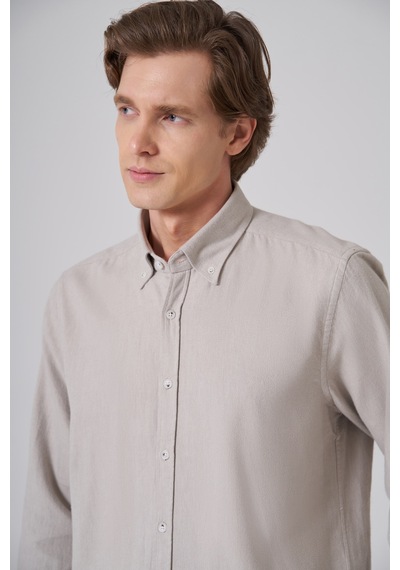 Morven Erkek Taş Pamuk Trend Düz Regular Fit Düğmeli Yaka Gömlek 26ms004018870 Taş