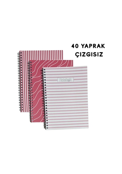 A5 Spiralli Pembeli Defter 40 Yaprak 3'lü Tamamı Çizgisiz