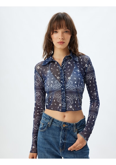 Koton Yarı Transparan Tül Crop Gömlek Floral Desenli Uzun Kollu Beyaz Desenli 5wak60018ek Beyaz Desenli Koton Yarı Transparan Tül Crop Gömlek Floral Desenli Uzun Kollu Beyaz Desenli 5wak60018ek Beyaz Desenli