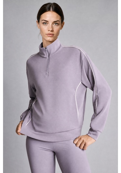 Defacto Ultra Yumuşak Standart Fit Yarım Fermuarlı Biyeli Dik Yaka Modal Sporcu Basic Sweatshirt H4537ax26aupr522 Mor-pr522