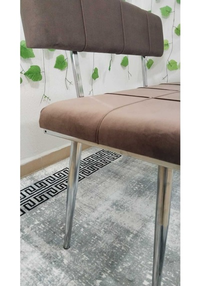 Özcan Metal Metal Ayaklı Metal Kasalı Sırtlı Krom Mutfak Salon Antre Yatak Odası Puf Bank Oturak Kahverengi