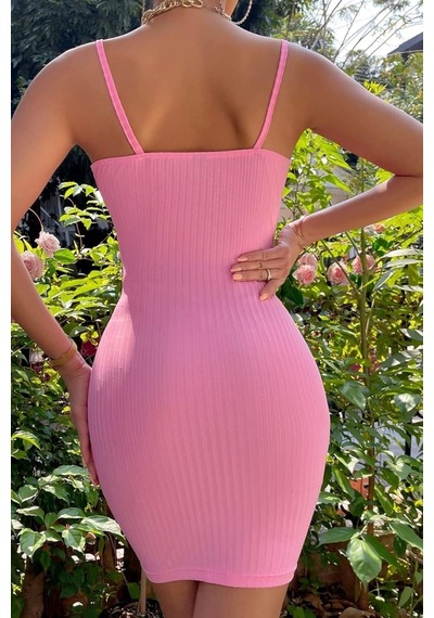 Tane Tasarım Askılı Yakası Fırfır Ve Bağlama Detay Kaşkorse Elbise Pembe Pembe