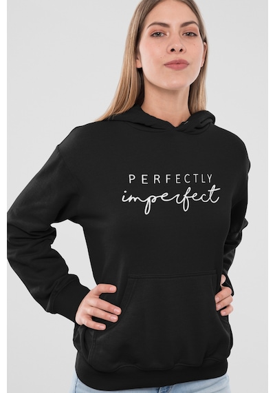 Nevermind Kadın Kapüşonlu Sweatshirt Perfectly Imperfect Yazılı Oversize Siyah