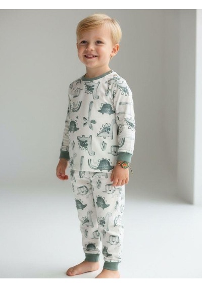 Zekids Erkek Çocuk Pamuklu Safari Desenli Çıtçıtlı Pijama Takımı-16836 Mint