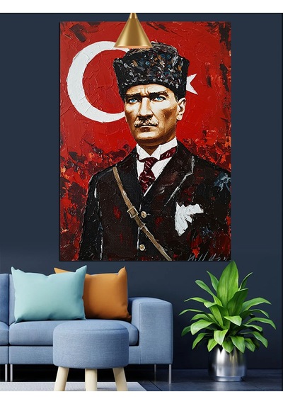 Atatürk Türk Bayrağı Tarihi Dekoratif Kanvas - Mdf Ahşap Tablo