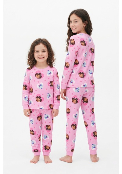 Zuzunga Kız Çocuk Uzun Kol Pembe Renk Kedi Kız Desenli Pijama Takımı