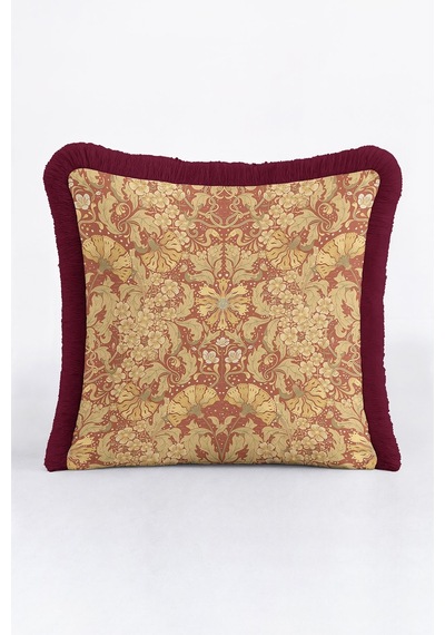 Saray Ihtişamı Saçaklı Yastık Kılıfı - Vintage Lüks Bohem Bordo Altın Renkli Püsküllü Kırlent Kılıfı Göl Çiçeği