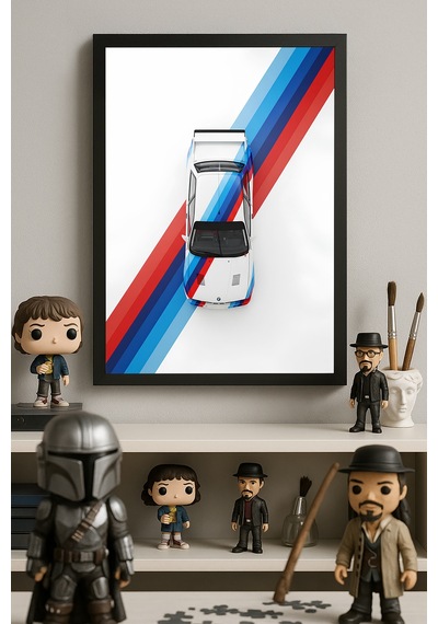 Bmw E30 Siyah Ahşap Çerçeveli Poster, Dekoratif Araba Duvar Tablosu