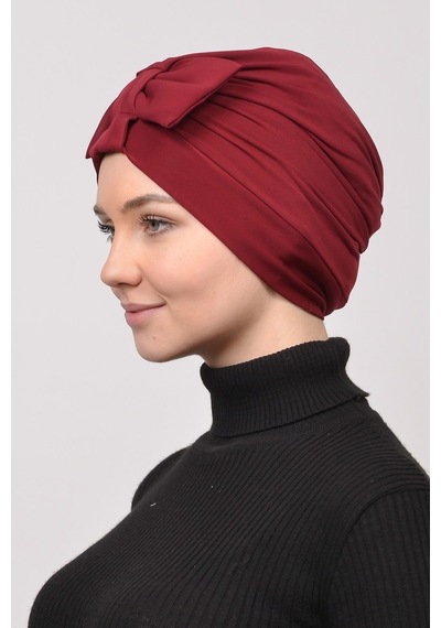 Altobeh Fiyonklu Çift Yönlü Çapraz Tesettür Bone - Bordo Bordo