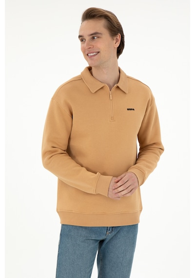 U.S. Polo Assn. Erkek Comfort Fit Yarım Fermuarlı Camel Basic Sweatshirt 50298265-VR015
