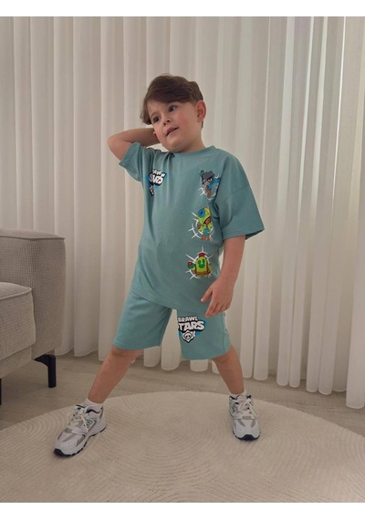 Cg Kids Brawl Stars Temalı Tshirt Ve Şort Alt Üst Takım Sırt Baskı Detaylı Mint Yeşili Cg Kids Brawl Stars Temalı Tshirt Ve Şort Alt Üst Takım Sırt Baskı Detaylı Mint Yeşili