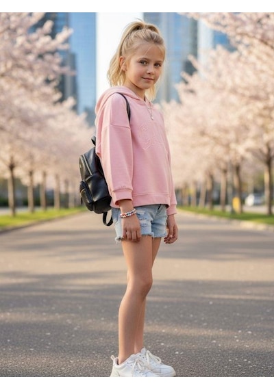 Kız Çocuk Kapüşonlu Calm Kapartmalı Sweatshirt-14372 Pembe Kız Çocuk Kapüşonlu Calm Kapartmalı Sweatshirt-14372 Pembe