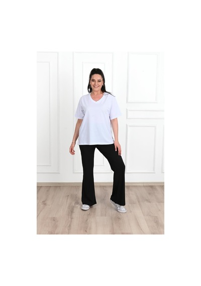 Kadın V Yaka Basic Büyük Beden T-shirt 1297-22 001