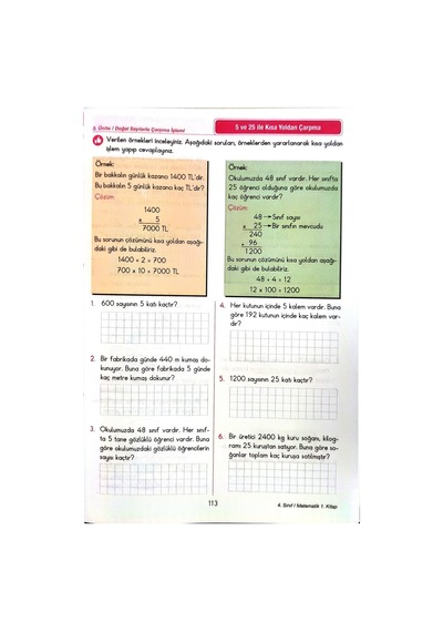 4.sınıf Matematik 1.dönem - Etkinlikli Çalışma Ve Soru Bankası Kitabı