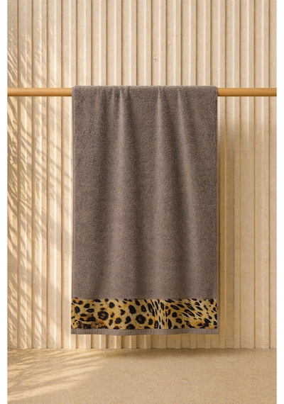 Leopar Plaj Havlusu %100 Pamuk Sertifikalı Deniz & Havuz Havlu Kahverengi 70x140cm Koyu Kahve