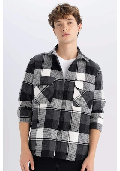DeFacto Relax Fit Waffle Kareli Oduncu Flanel Pamuklu Uzun Kollu Gömlek Z0639AZ24AUBK81