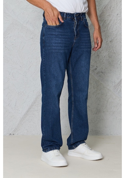 Blayn Jeans Erkek Antrasit Baggy Kot Pantolon - Geniş Kalıp Günlük Rahat Denim Jean lacivert
