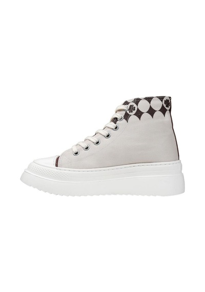 Kadın Vegan Bej Kalın Taban High Sneakers - Dooking Around Tasarım Çok Renkli