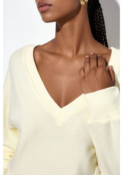 Hiccup Busem Kadın Kısa V Yaka Sweatshirt Sarı
