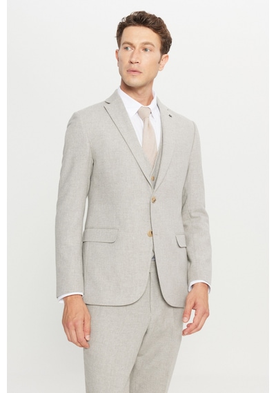 Altınyıldız Classıcs Erkek Bej Yünlü Slim Fit Dar Kesim Mono Yaka Kapak Cepli Yelekli Takım Elbise