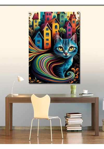 Kanvas Tablo Şehir Ve Kedi 100cmx140cm