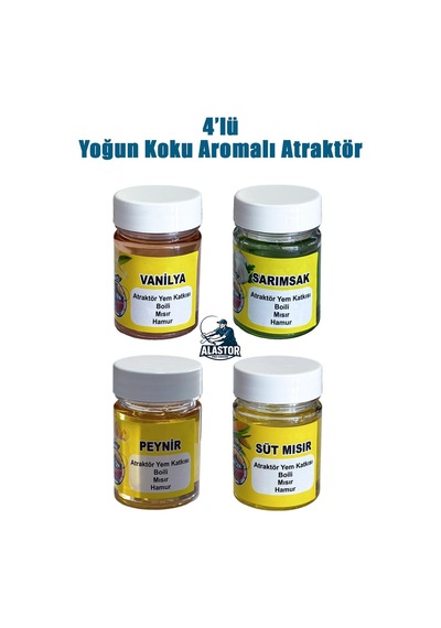 4'lü Yoğun Kokulu Sazan Atraktör 50 Ml Yem Katkısı Yoğun Kokulu 4 Farklı Yem Kokusu