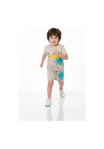 Miniko Kids Erkek Çocuk Lion Modelli Pamuk Şortlu Takım Ekru