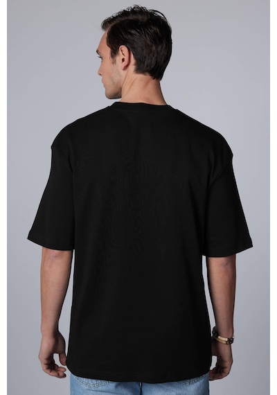 Tudors Unisex Oversize Geniş Kesim Pamuklu Yumuşak Dokulu Basic Bisiklet Yaka Siyah Tişört-30843-siyah Siyah