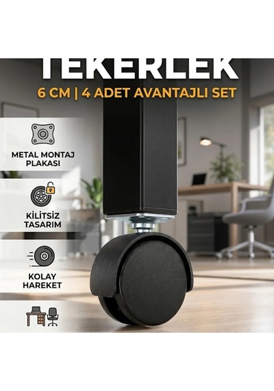 6 Cm Kilitsiz Mobilya Tekerleği Masa Ve Koltuk İçin 4'lü Set Çok Renkli